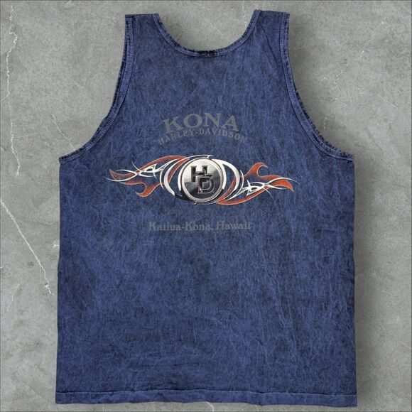 Vintage Kona, Hawaii Harley Davidson Y2K Acid Washed Tank Tribal Design ~ Large - Picture 2 of 6